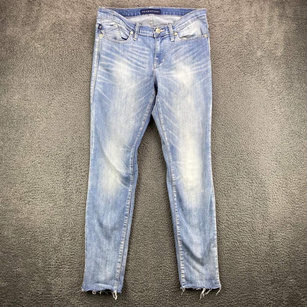 Rock & Republic Berlin Jeans Womens Size‎ 8M Denim Faded Wash Distressed Hem